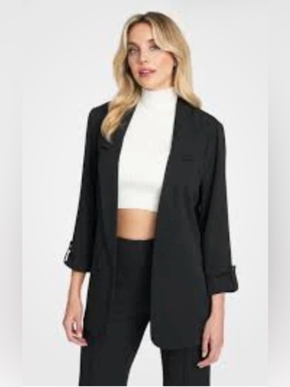 BNWT Anne Klein Black Open-Front Blazer 3/4 cuff sleeves small $129